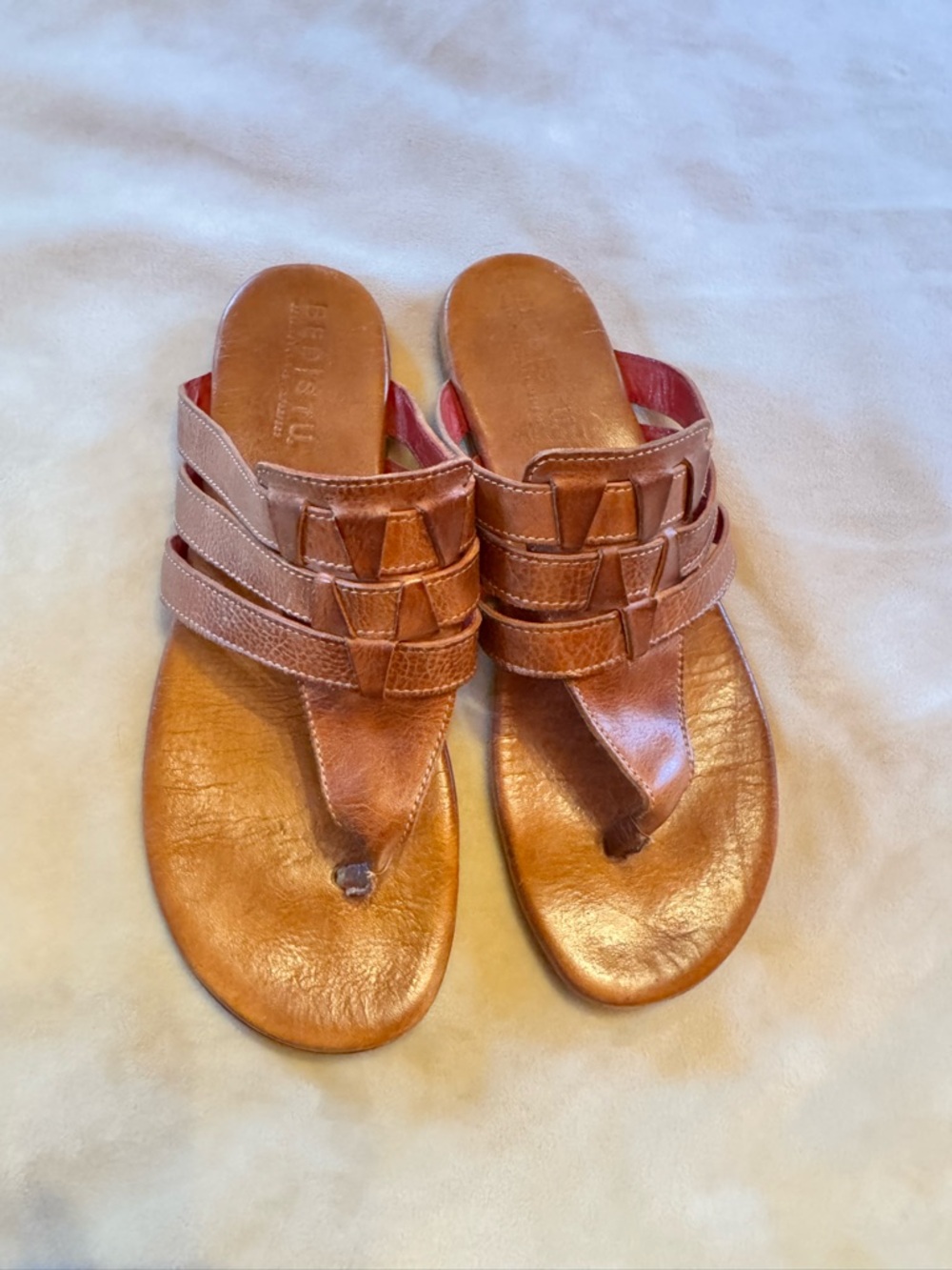 Bed Stu Brown Leather Woven Toe-Post Sandals/Slides - Size 9